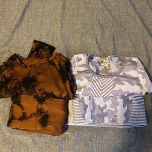 SHEIN Brown Tie-Dye and Gray Camouflage Tees